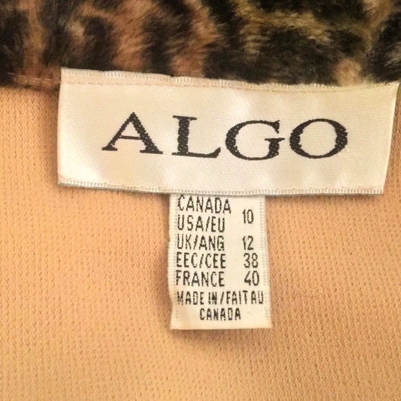 VTG ALGO Poly Knit Double Breasted Leopard Faux Fur Trimmed Collared Peacoat~10 - Picture 11 of 11